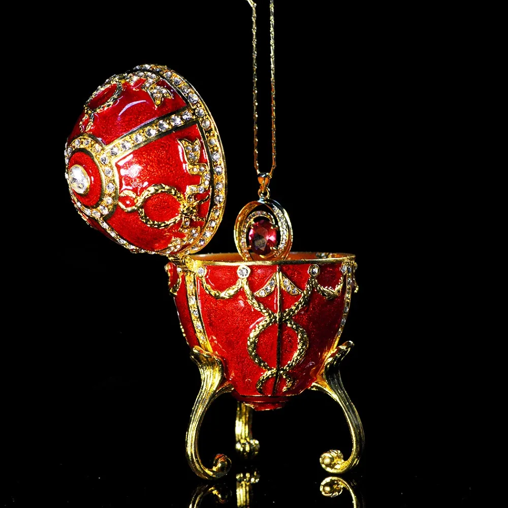 QIFU Metal Craft Rojo Huevo Faberge para Caja de Joyería 2