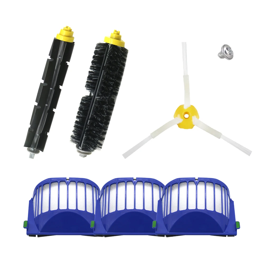 Azul Filtro AeroVac+ set principal kit de Cepillo + cepillo lateral para iRobot Roomba Serie 600 620 630 650 660 accesorio de Sustitución 2