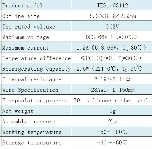 8.3*8.3 mm Refrigerador Termoeléctrico Peltier TES1-03112 Pequeño Peltier Elemente Módulo Disipador de calor de la Placa del Módulo de 3V1A Equipos de frío 2