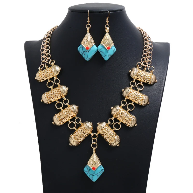 LZHLQ Vintage Gargantilla Declaración Collar Conjuntos de las Mujeres de Aleación de Zinc Colgantes Collar de los Pendientes de Moda Collares Collier 2