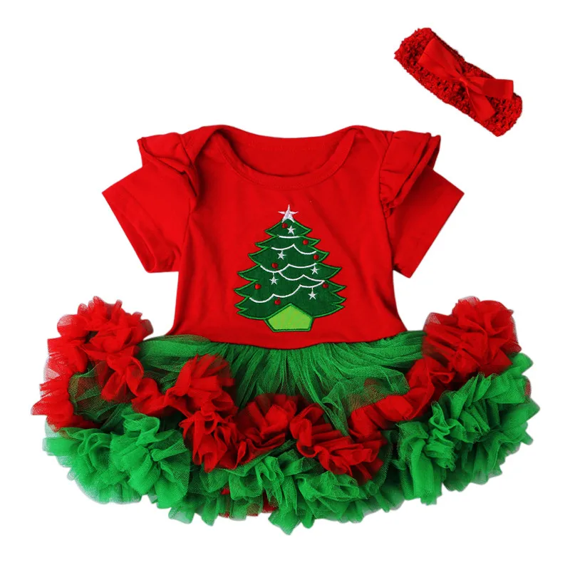 Lindo Recién nacido conjunto de ropa de Bebé de las Niñas de Bebé de la ropa Bowknot de la Diadema de Manga corta Vestido con mameluco de Algodón Ropa de Navidad 2