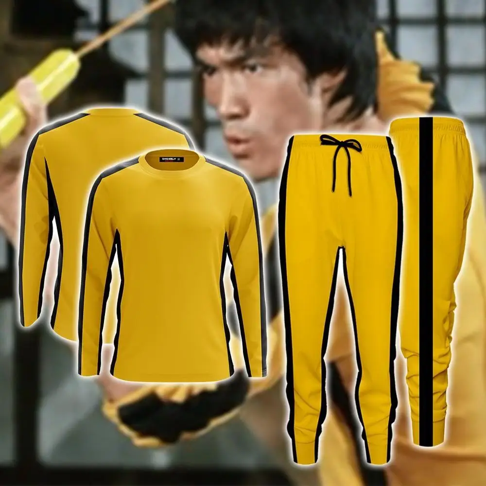 Adultos Hombres Bruce Lee Mono Amarillo de Wushu de Uniformes de Kung Fu Conjunto de Wu Shu Chino Traje para los Hombres las Artes Marciales Conjuntos de Sudadera 2
