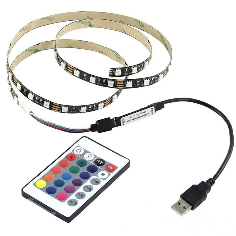USB el estado de Ánimo de Luz 5050 RGB Multi Color LED Luz de Tira de TV Retroiluminación 24 Teclas de Control Remoto de DC156 2