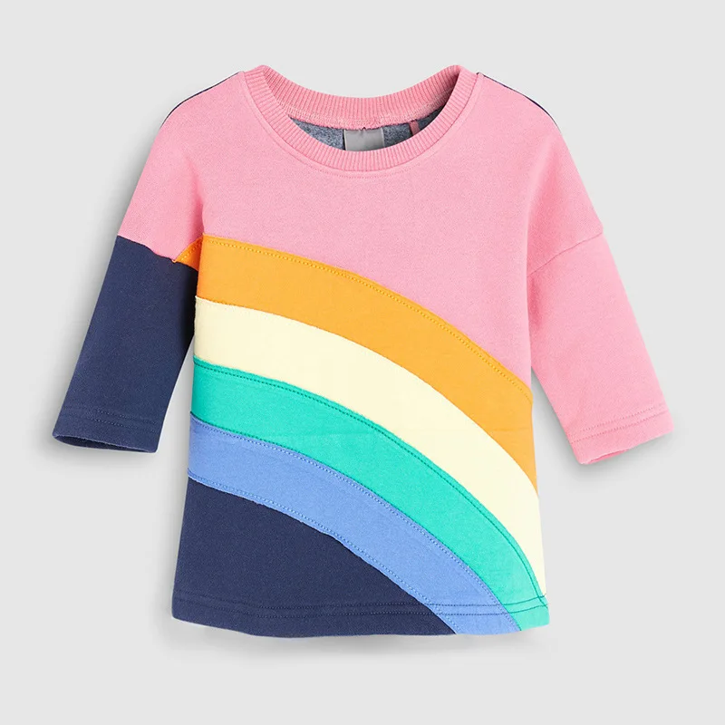 Poco maven 2019 Otoño arco iris Vestido para Niñas de 2-7Years Niño Ropa de Algodón de Niño del Bebé de las Niñas Tops Camisetas Vestidos de los Niños del Cabrito 2