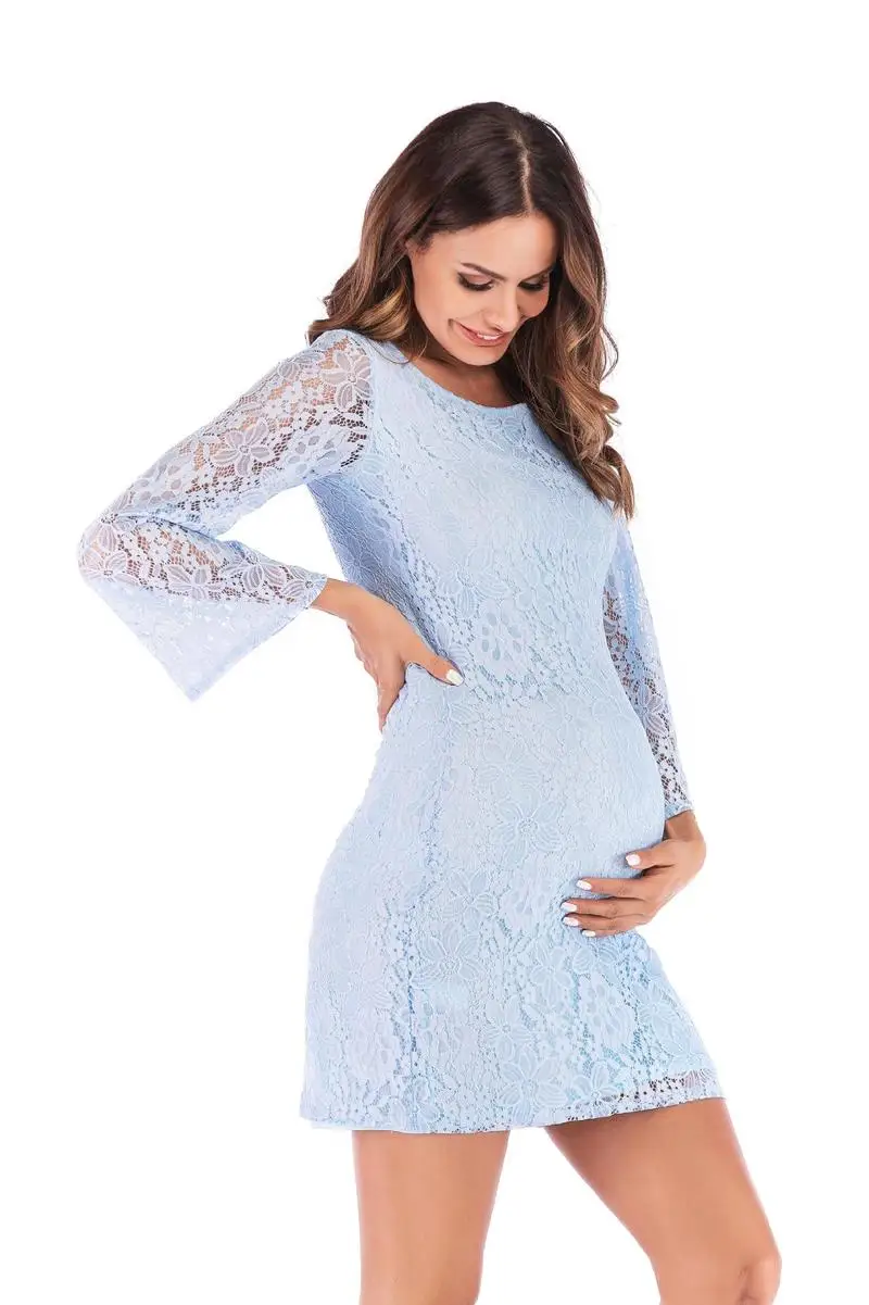 2019 Nueva Maternidad Vestidos De Primavera Verano Sexy Sin Respaldo De Embarazo Ropa De Encaje De La Moda Casual Embarazada Vestido De Las Mujeres Ropa 2