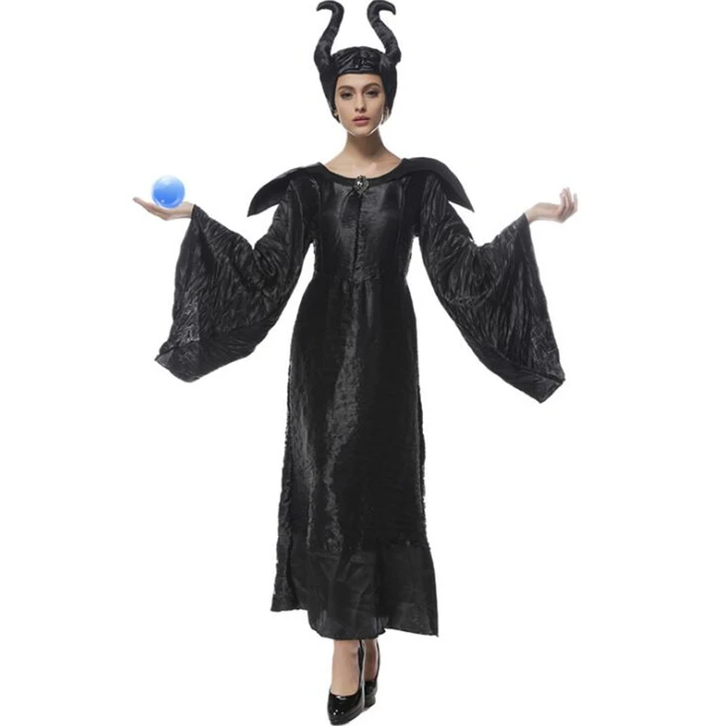 3pcs de la Película Maléfica Disfraz de bruja Malvada Cosplay Traje de Halloween Fantasia Fiesta de disfraces, disfraces de halloween para las mujeres 2