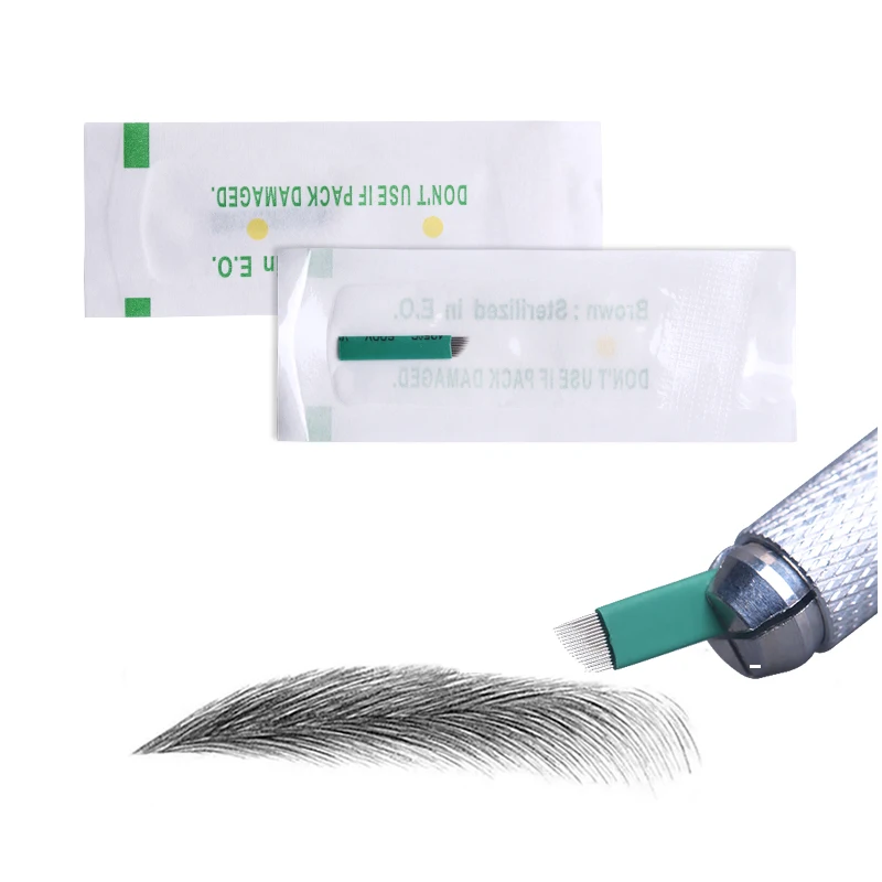 0.18 mm Microblading aguja verde de 16 pines permanente del maquillaje del tatuaje de la cuchilla tebori hoja de aguja para pluma manual de 3D el bordado delineador de ojos 2