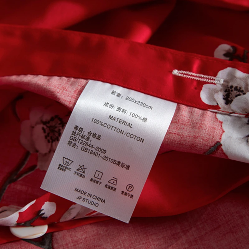 China roja flor del Ciruelo de Lujo de la Princesa juego de Sábanas de Algodón Egipcio, Edredón Cubierta de la Hoja de Cama Fundas de almohada Queen King Size 4pcs #un 2