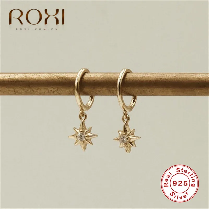 ROXI Esterlina 925 Pendientes de Plata de corea Mini Circón Estrella Colgante Pendientes del Perno prisionero para las Mujeres Femenina Colgante Círculo Pendientes 2