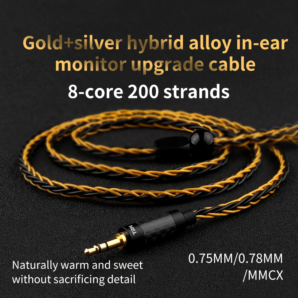 TRN T1 Oro Plata Mixto chapado 0.75 MMCX Actualización cable de Audio Estéreo de Auriculares de cable para Auriculares V90 IM2 V80 V30 V60 X6 AS10 2