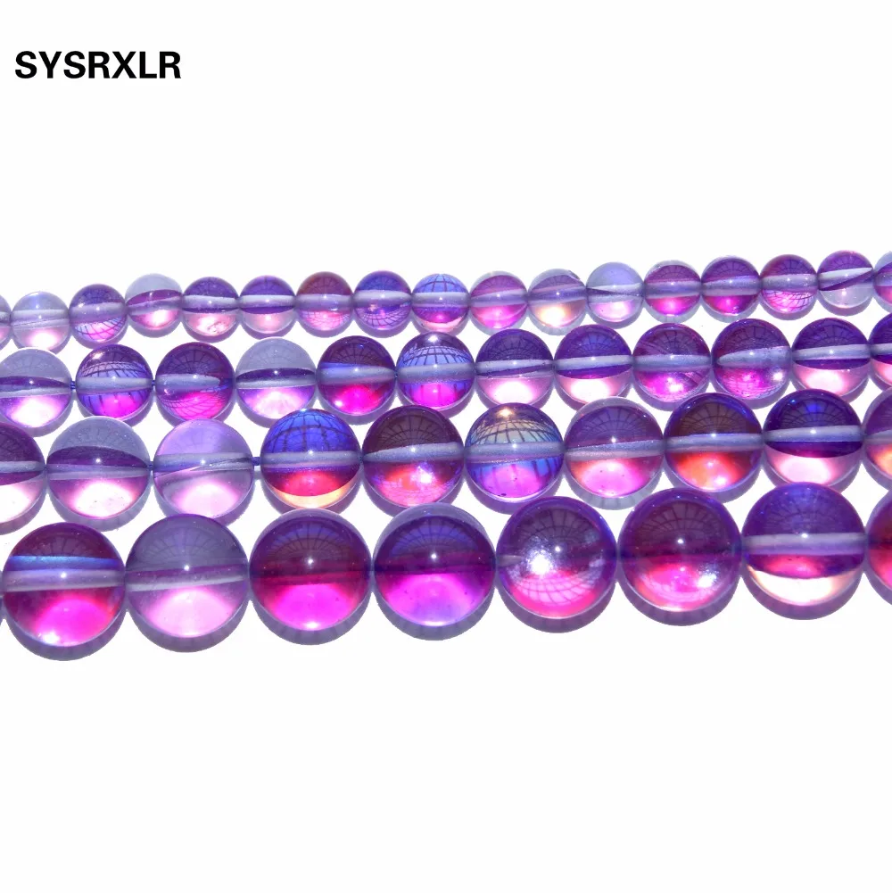 Natural Púrpura Aqua Aura de Cuarzo Cristal de Cuarzo 6 8 10 12 MM Ronda Suelta Perlas de Bricolaje Pulsera del Collar Pendiente de la Joyería Artesanal 2