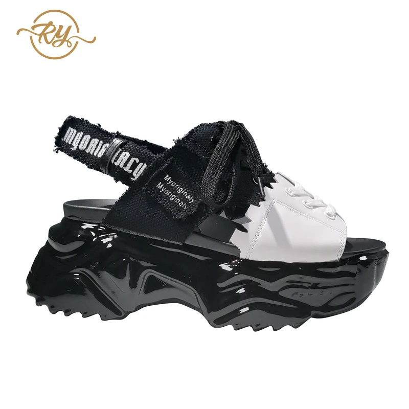 RY-RELAA zapatos de mujer sandalias de plataforma de la moda de Cuero Genuino sandalias mujer 2018 ins sandalias de gladiador de las mujeres open toe tacones 2