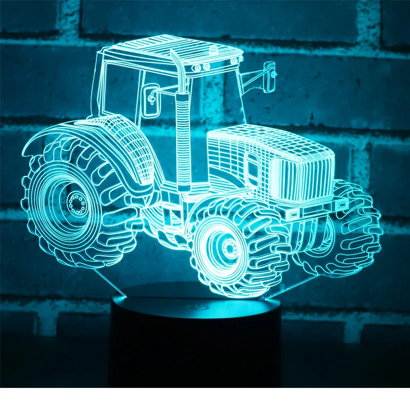 3D LED Luz de la Noche Dinámico Tractor, Coche con 7 Colores de Luz para la Decoración del Hogar de la Lámpara Increíble Visualización de Ilusión Óptica 2