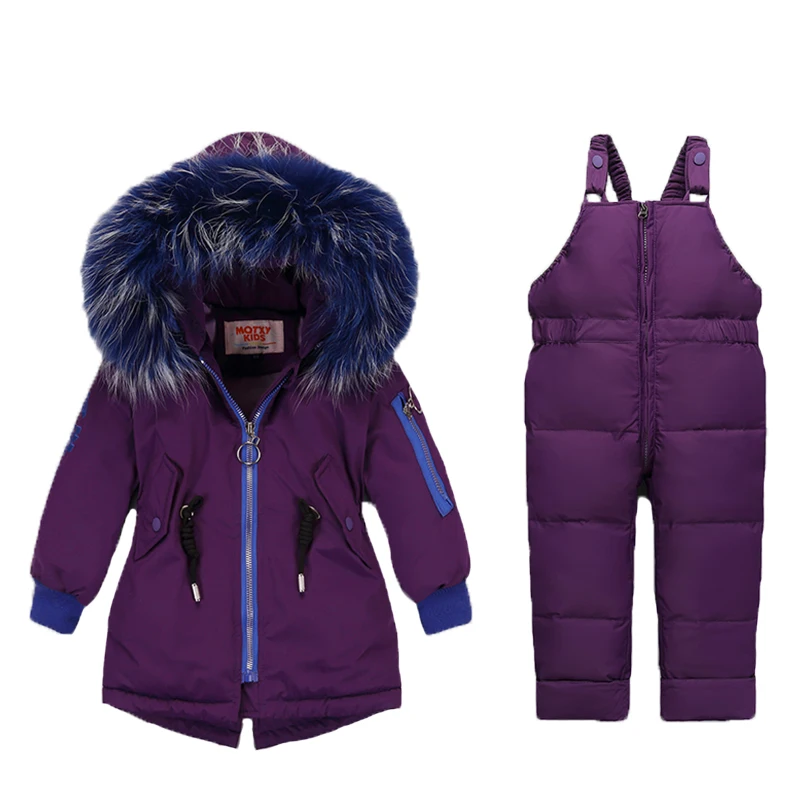 -30 grados en invierno Bebé mono para niños chicos abajo chaqueta 2pcs conjunto de abrigo para niña caliente a los niños de la ropa del Bebé traje de nieve 2