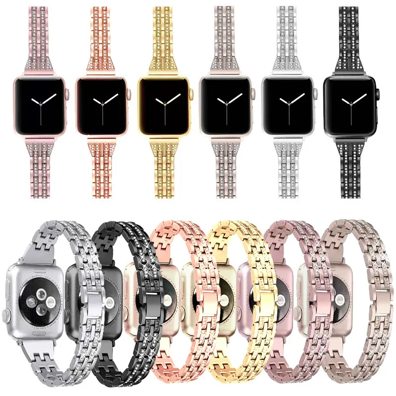 Diamante de la Correa de reloj para el Apple Watch 38 mm 40 mm 42 mm 44 mm Pulsera de mujer de acero Inoxidable Correa de iWatch de banda de la Serie 5 4 3 2 rosa 2