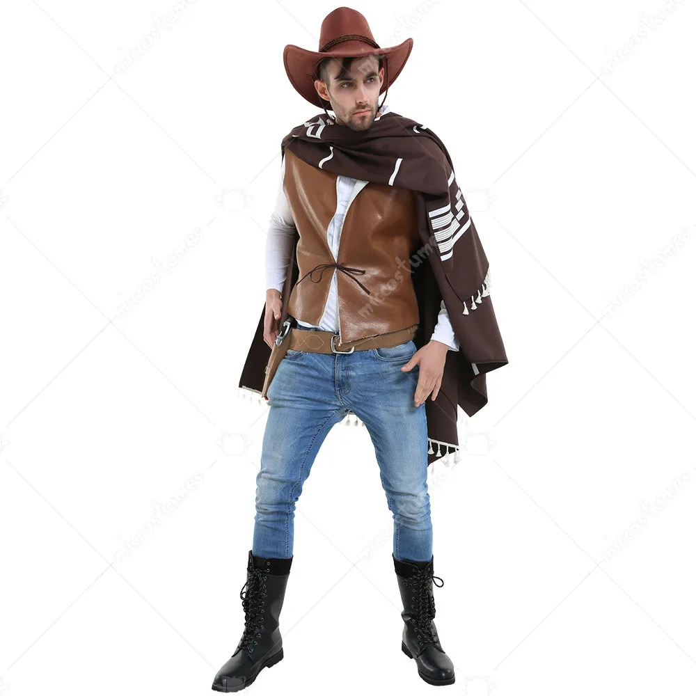 Pistolero errante Traje de Clint Eastwood Poncho Traje de Vaquero Vaquero del Oeste disfraces de Halloween para Hombres 2