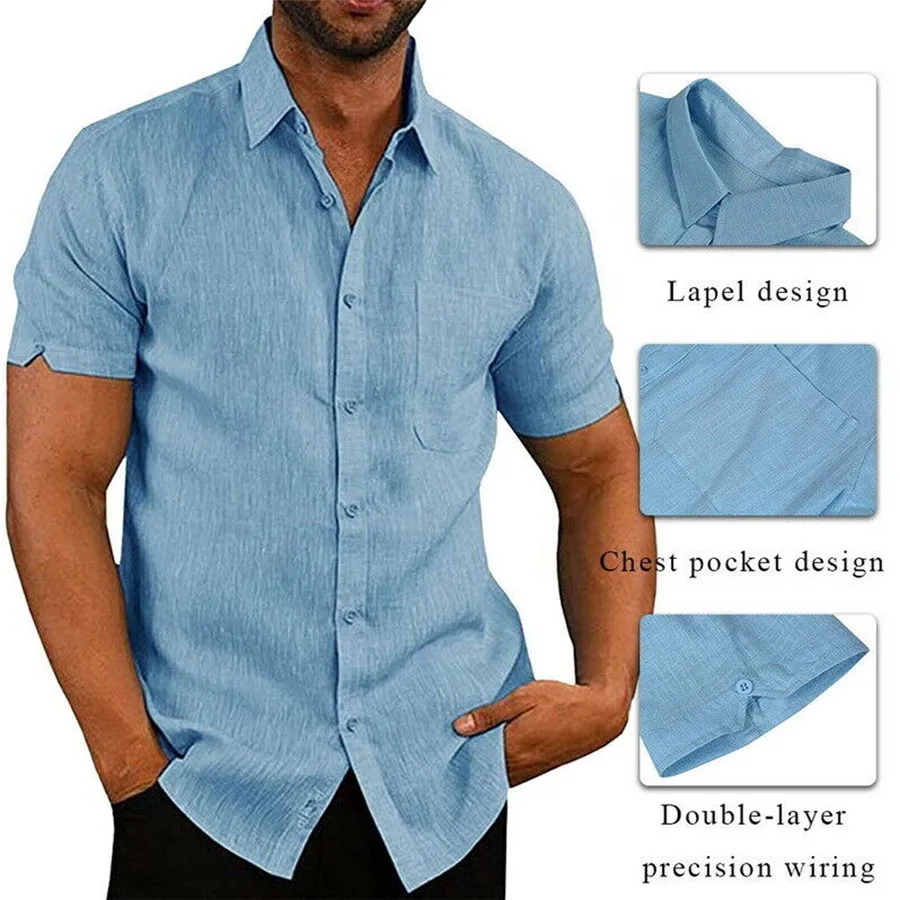 Mens Casual Slim Fit Camisa de Manga Corta Camisetas de Botón de la Pesca Spread Collar Llanura de Verano de la parte Superior de la camiseta 2