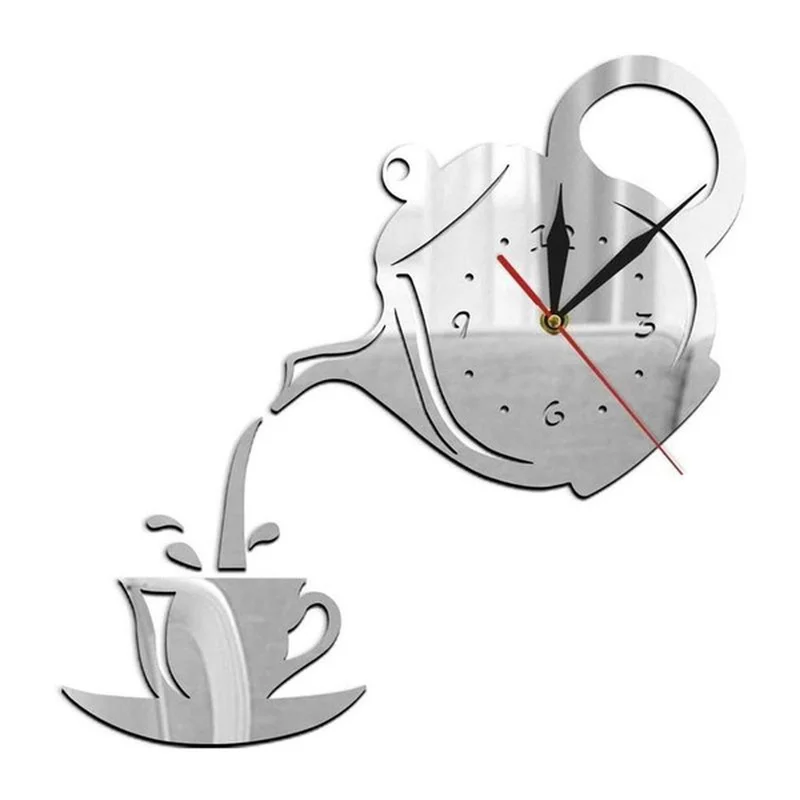 Creativo, Tetera, Hervidor de agua Reloj de Pared 3D Acrílico de Café de la Taza de Té Relojes de Pared para Office Hogar Cocina Comedor Sala de estar Decoración 2