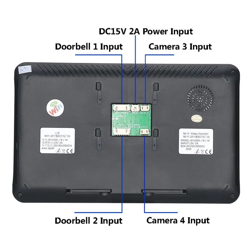 10 pulgadas 2 Monitores Inalámbricos Wifi RFID Contraseña de Video Teléfono de la Puerta del Timbre del Intercomunicador de la Entrada del Sistema con el Cable de CORTE de IR a 1080P con Cable Cam 2