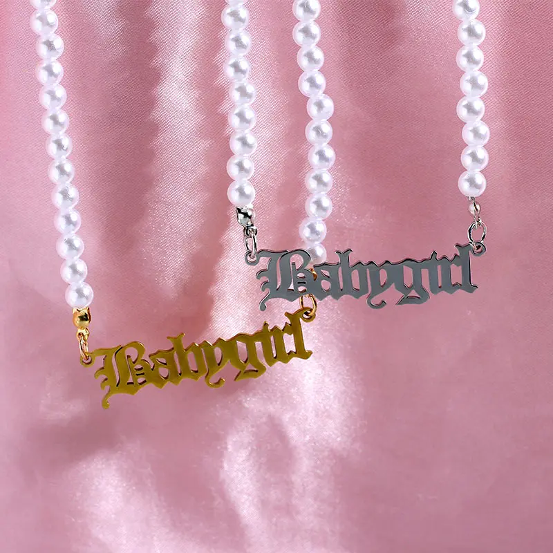 Flatfoosie de Moda de Imitación de la Perla Gargantilla Collar de las Mujeres del Color del Oro Babygirl letras Colgante, Collar de Diseño Único de la Joyería de Regalo 2