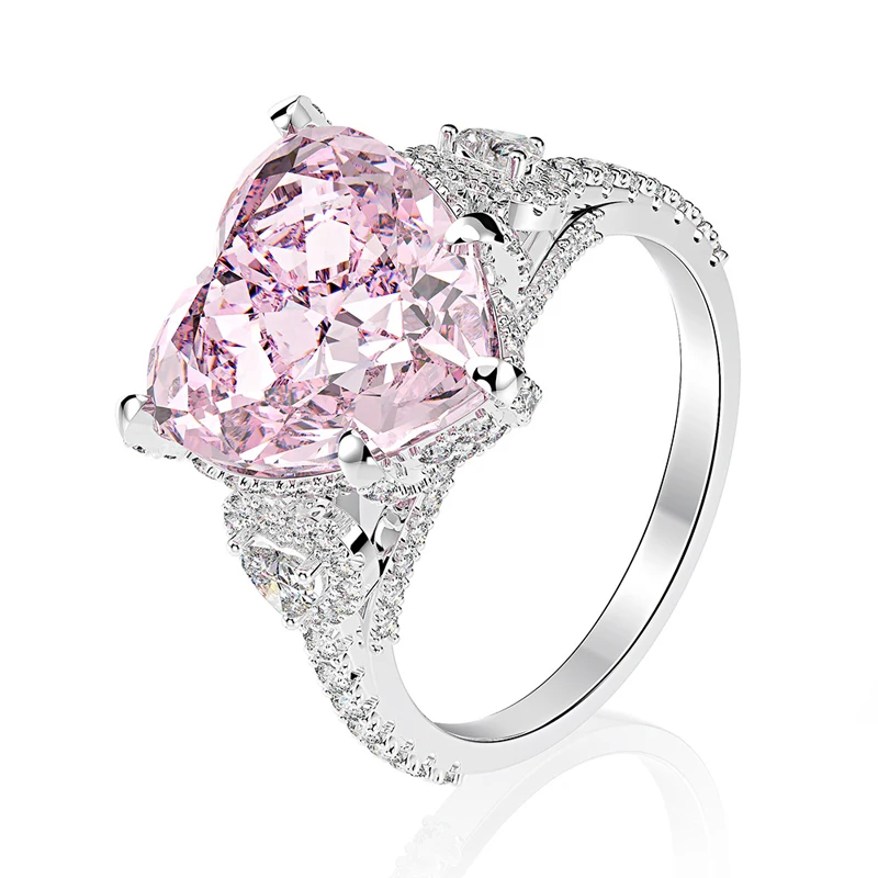 OEVAS Espumoso con Alto contenido de carbono Diamante Rosado de la plata Esterlina 925 anillos de Boda para las mujeres de Lujo de 12 mm 11 quilates CZ Partido de la joyería de Regalo 2