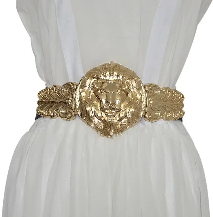 Las mujeres de la pista de moda león de oro de la hebilla elástica Cummerbunds femenino Vestido de Corsé de Cintura Cinturones de decoración cinturón ancho R1382 2