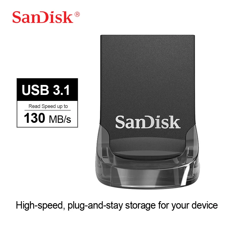 SanDisk Ultra Fit USB 3.1 Unidad Flash CZ430 64GB 128GB 256GB Mini USB3.1 Pen Drive De Hasta 130MB/s de Alta Velocidad de memoria USB de 16GB 32GB 2
