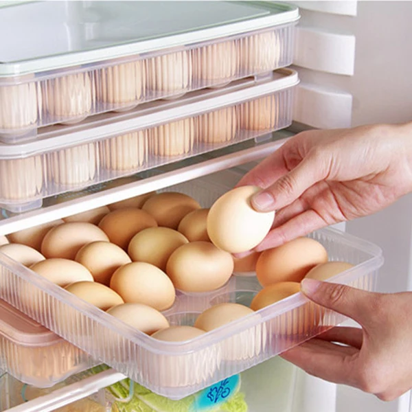Huevo de plástico caja de la cocina de huevo de la caja de almacenamiento de 24 de Cuadrícula Huevos titular Apilable congelador de almacenamiento de los organizadores de huevo Contenedor de almacenamiento 2