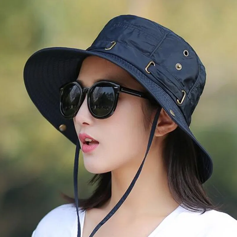 XdanqinX Plegable Adulto Señora de Verano de Algodón Transpirable Bucket Hats Viento Cuerda Fija Ajustable protector solar de Protección UV Sombrero para el Sol 2