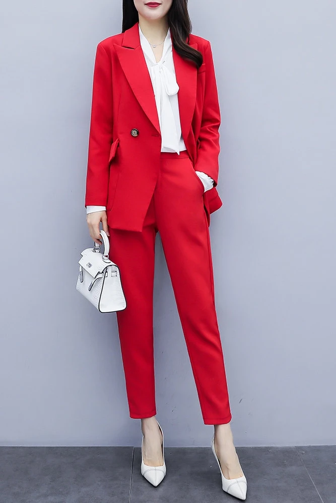 Las mujeres trajes de primavera y otoño desgaste profesional de gran tamaño traje rojo traje de las mujeres de dos piezas sueltas de la capa de la mujer se adapte a establecer 2pieces 2