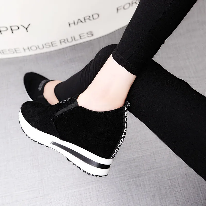 Nuevo Rebaño Aumento de Zapatos de Tacones Altos Dama Casual negro de la Mujer Zapatillas de deporte de Ocio Zapatos de Plataforma Slip-On Transpirable Altura de las Zapatillas de deporte 2