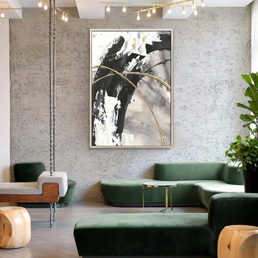 De estilo nórdico 3 piezas combinación hechos a Mano aceite de la pintura abstracta en blanco y negro de paisajes de la pared de la casa decoartion para la sala de estar 2