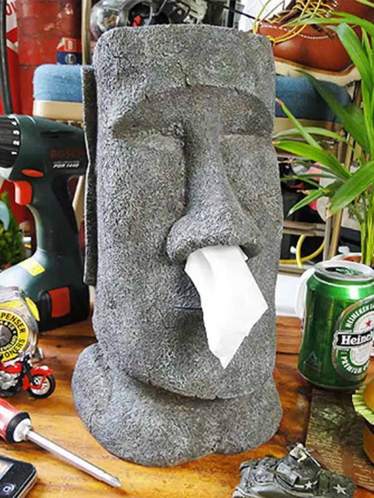 MOAI de Isla de Pascua de la Cara de Piedra Vertical con una Caja de pañuelos de Mocos Tipo de Contenedor Titular 2