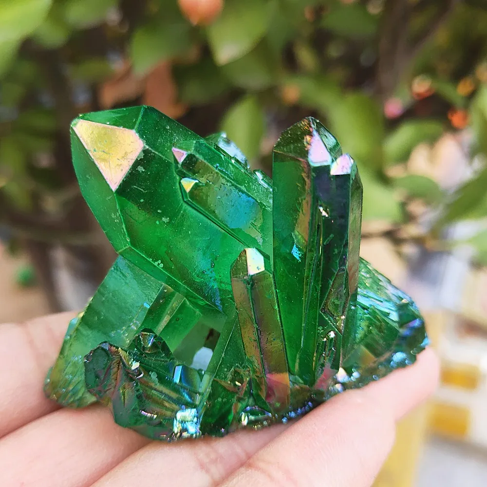 78grams verde natural ángel aura de cristal de cuarzo de clúster de recubrimiento de Titanio cuarzo clúster de galvanoplastia de piedra de Curación 2