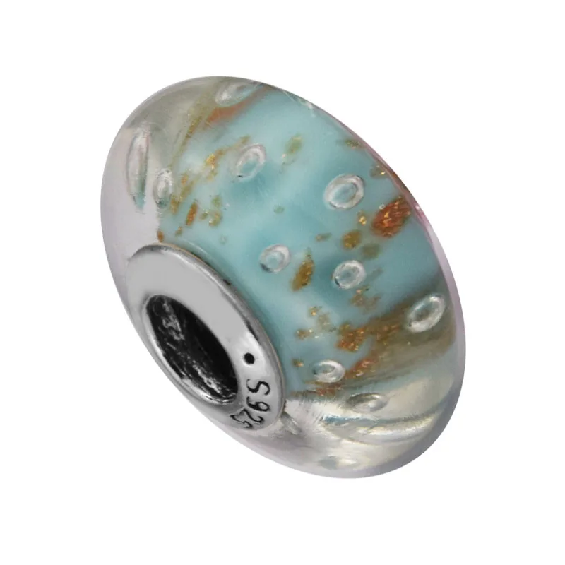 Ajuste de la Marca de Pulseras de Perlas para la Joyería de BRICOLAJE Esterlina de Plata de la JOYERÍA de MENTA Brillo de Murano perlas de Vidrio Charms 925 Kralen PERLES 2