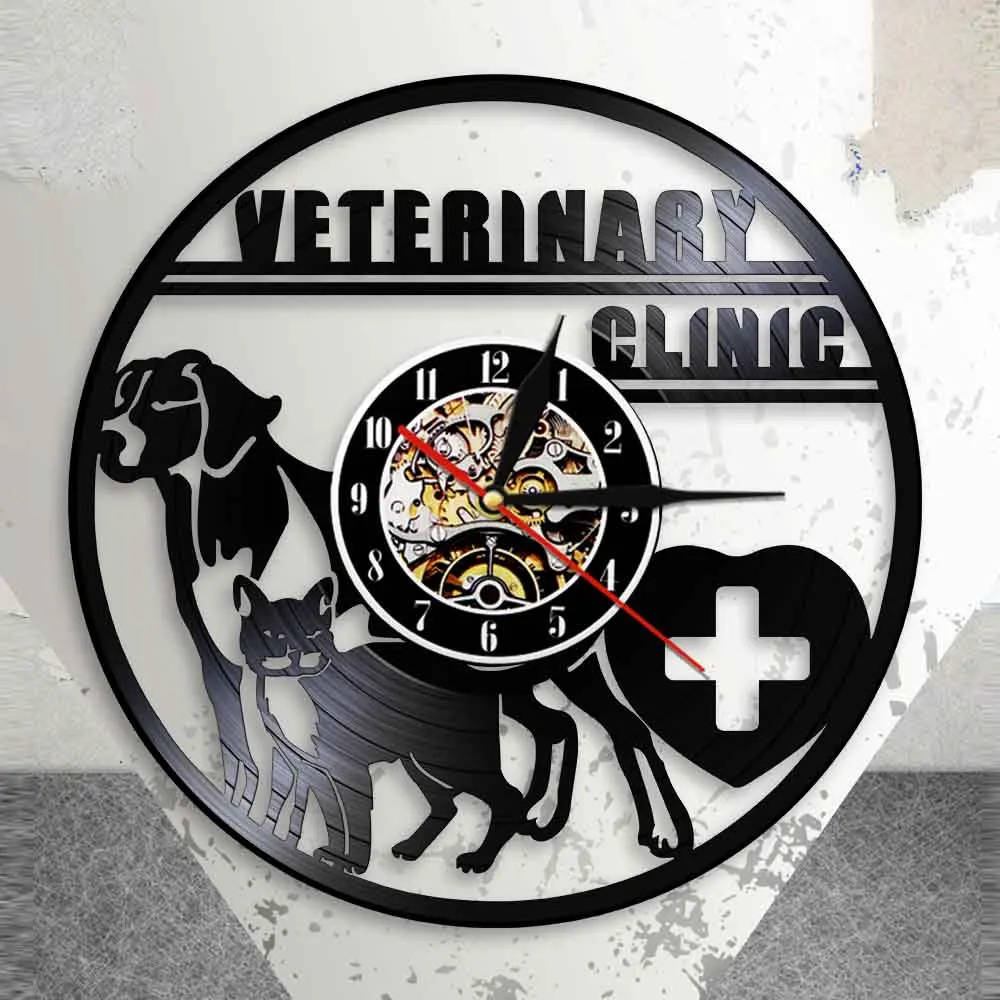 CLÍNICA VETERINARIA Decoración de la Pared Perro Gato Animal Mascota Reloj de Pared de Diseño Moderno en 3D Reloj de Pared hecho a Mano de Arte Decorativo Tiempo de Relojes de Decoración 2