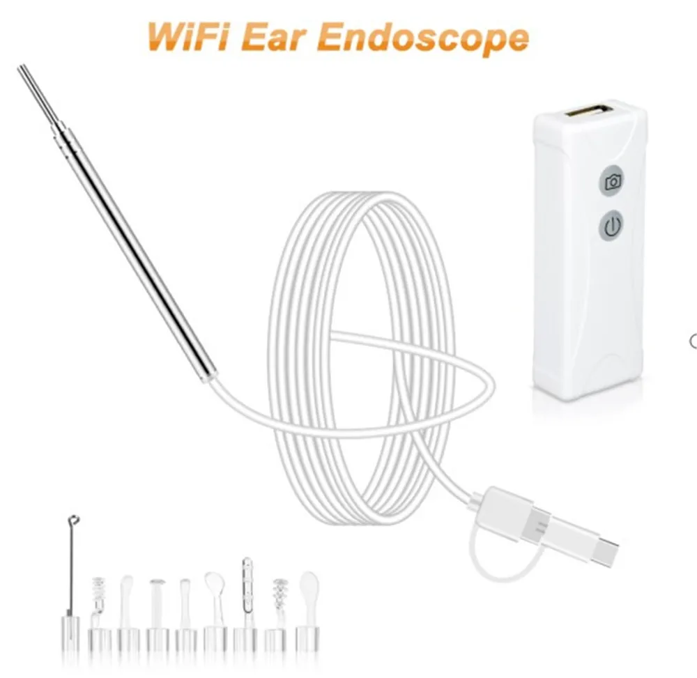 2MP 1080p 3.9 MM Inalámbrica WIFI Earpick Endoscopio 3in1 USB Otoscopio HD Earscope Limpiador del Oído de la Cámara 2