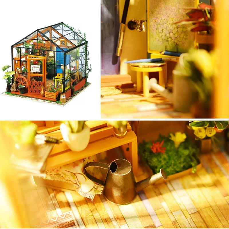 BRICOLAJE de Madera de la Flor de la casa en Miniatura casa de Muñecas 3D LED Mini Kit de casa de Muñecas Con Muebles Kit de Luz Creativo Regalo de Navidad 2