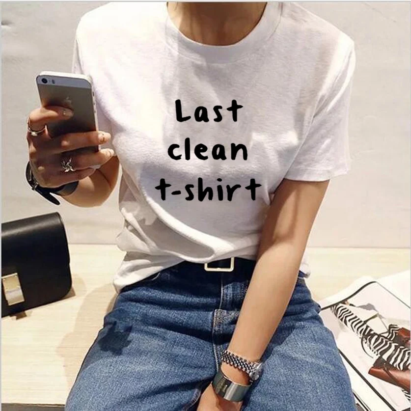 2018 Mujeres Camiseta de Última camiseta Limpia Letras de Impresión de Algodón Casual Divertido Camisa de Señora Negro Blanco Mujer Camisetas Top Camiseta Hipster 2