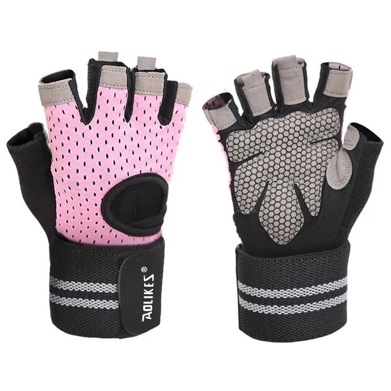 Antideslizante de fitness Bicicleta guantes tácticos guante transpirable medio dedo guantes guantes de ciclismo deportes al aire libre equipos de montar de color rosa 2