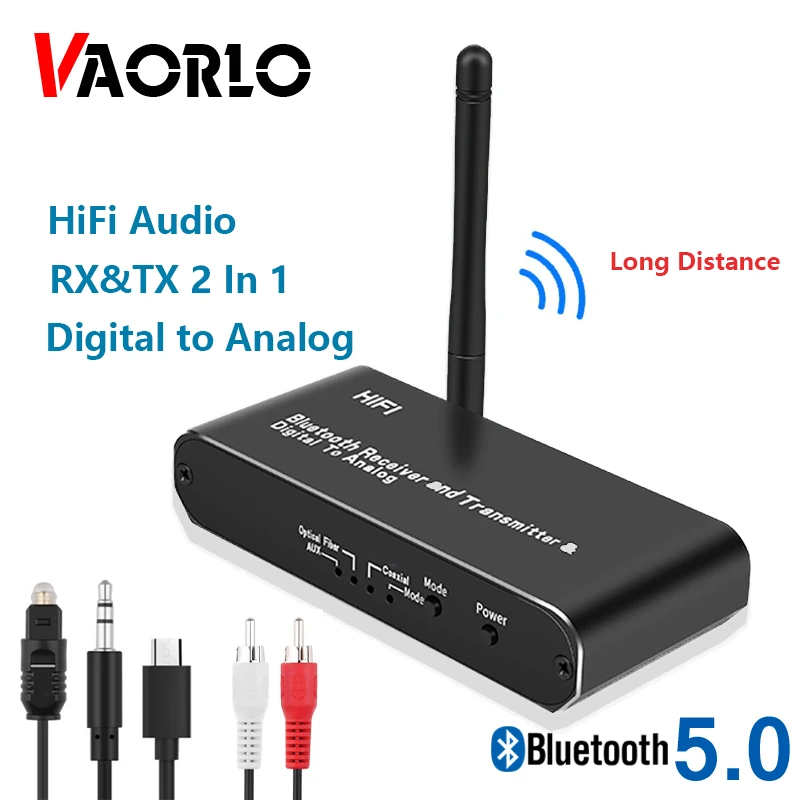 VAORLO de alta fidelidad de Bluetooth Inalámbrico 5.0 Transmisor Receptor Soporte Digital A Analógico Estéreo de Música Para la TELEVISIÓN Auriculares Converter 2