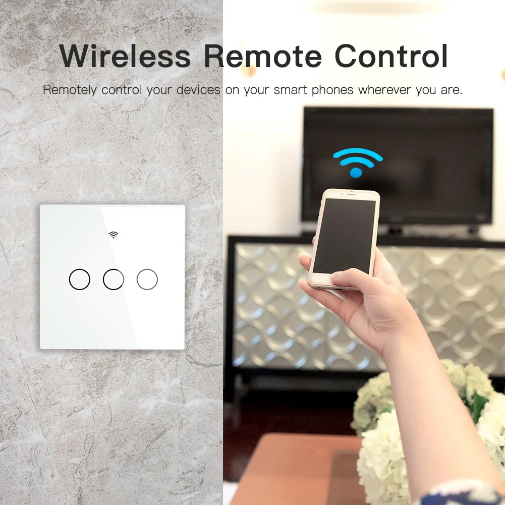 Blanco WiFi Inteligente Interruptor de Pared Sin Neutro Cable Necesario Wireless Smart Vida Tuya Control Remoto de Incendios Trabajar Con Alexa RF433 2