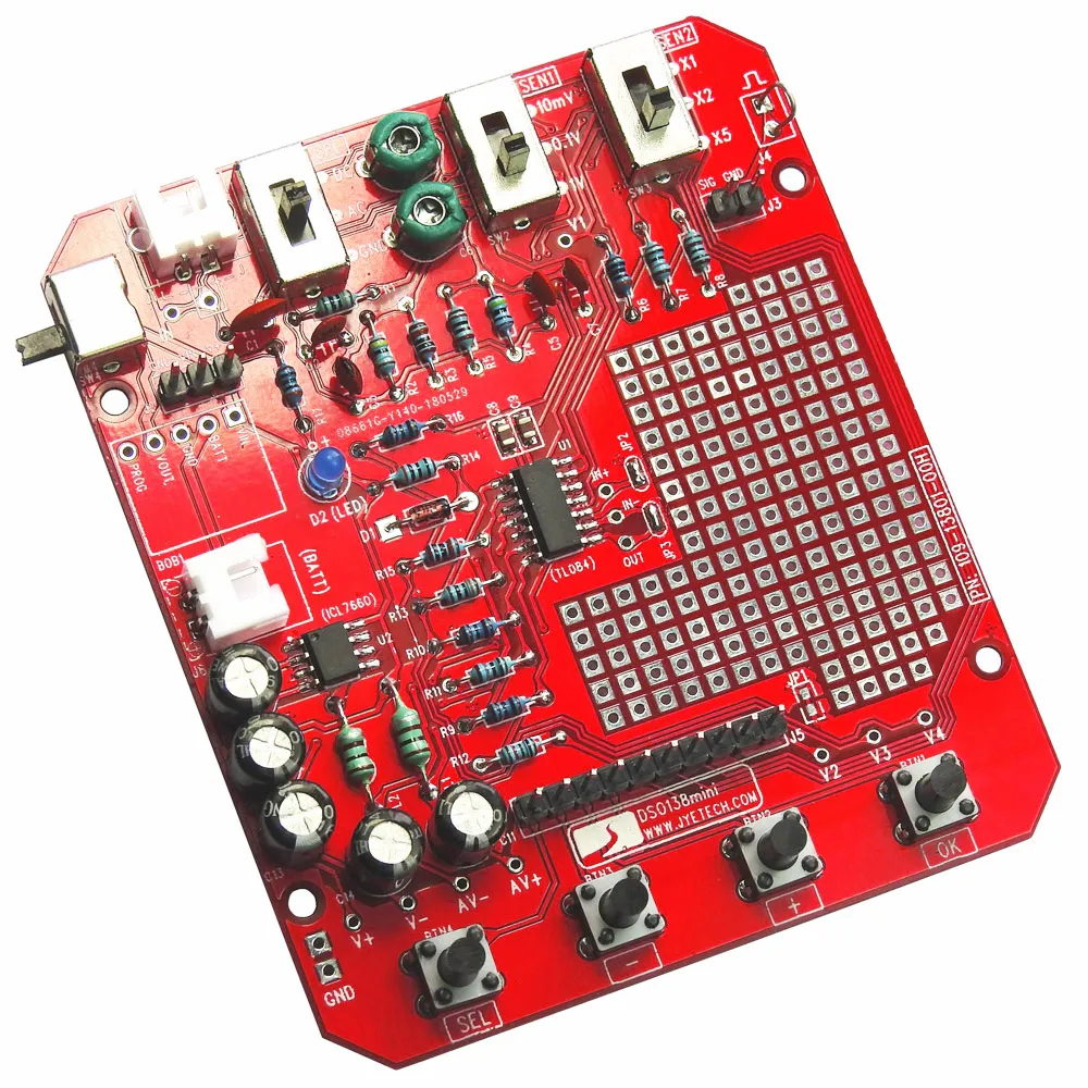 JYE Tech DSO138 Mini Osciloscopio Digital DIY Kit de componentes SMD analizador lógico de Pre-soldado de Aprendizaje Electrónico Conjunto de 1MSa/s 0-200KHz 2