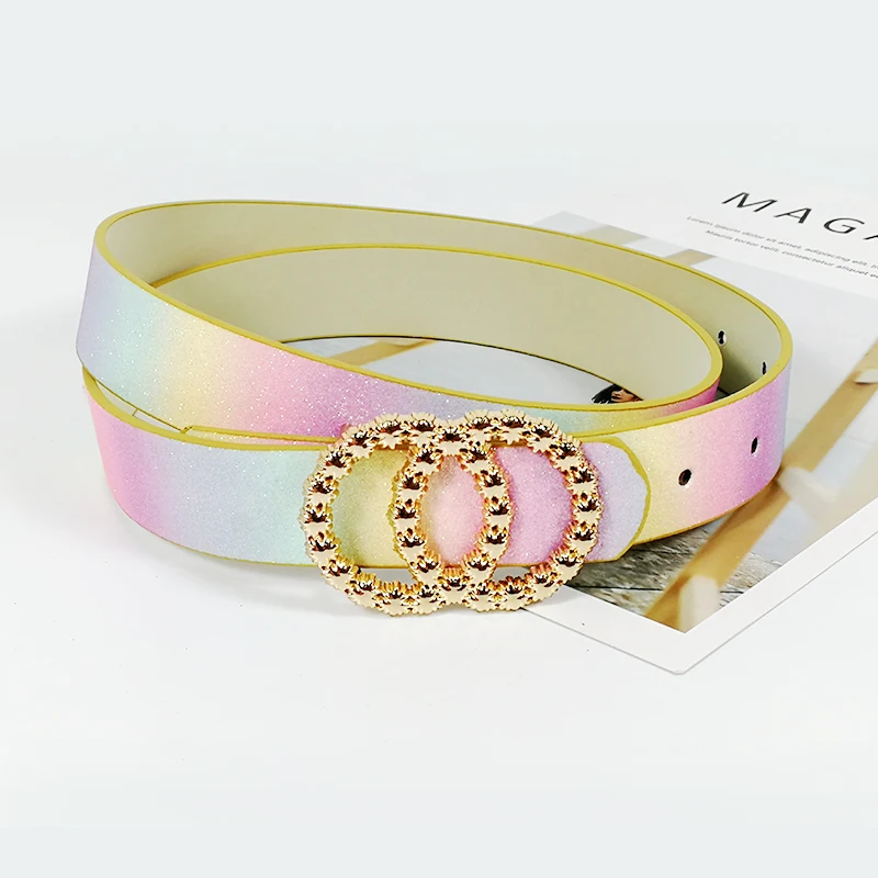Colorido brillante de los cinturones de mujeres arco iris de color de diamantes de imitación cinturón de gótico ceinture femme cinturón de perlas de la moda rosa correa de lujo 2020 2