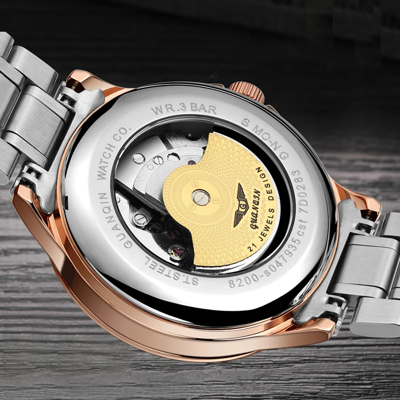 GUANQIN 2020 hombres de los relojes de la marca superior de negocios de lujo reloj Automático de Tourbillon impermeable reloj Mecánico relogio masculino 2