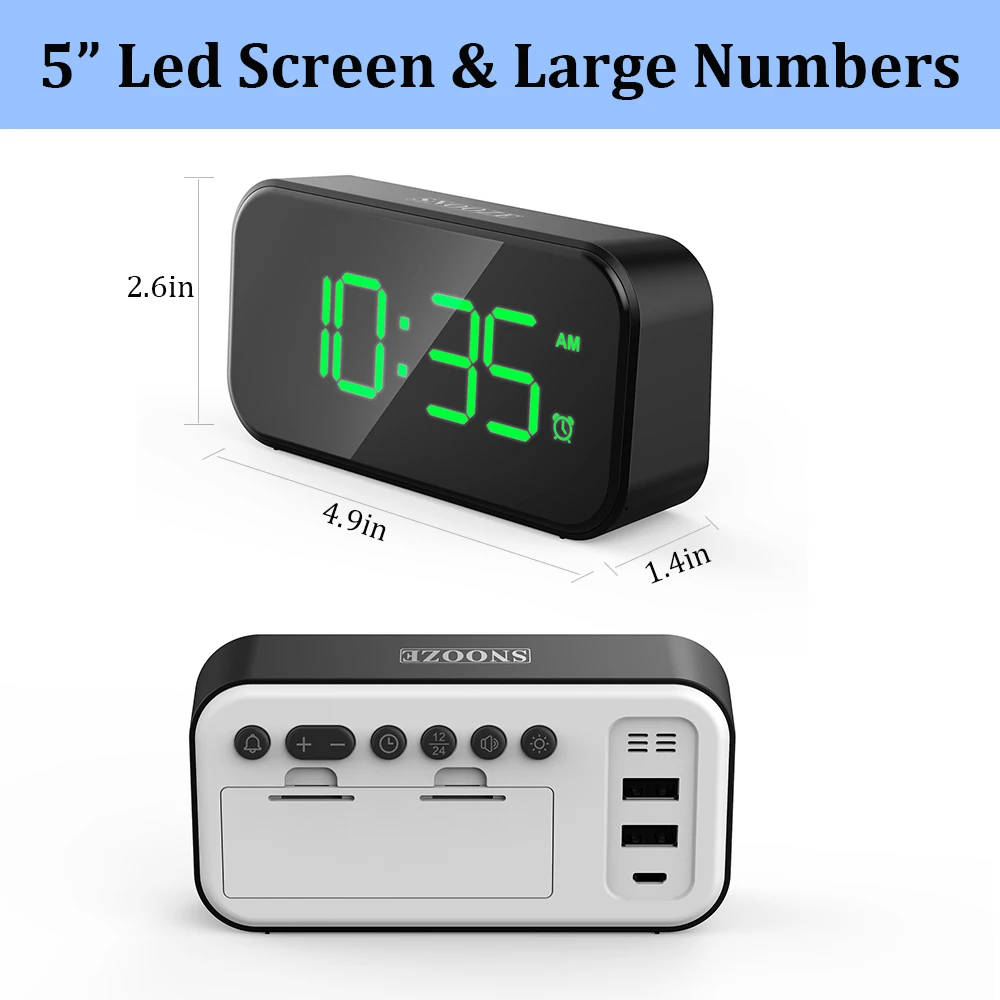 Reloj despertador Digital con Puerto USB para la Carga de Brillo Ajustable Dimmer LED de Repetición de alarma de Reloj Pequeño Escritorio en el Dormitorio de la Mesilla de Relojes 2