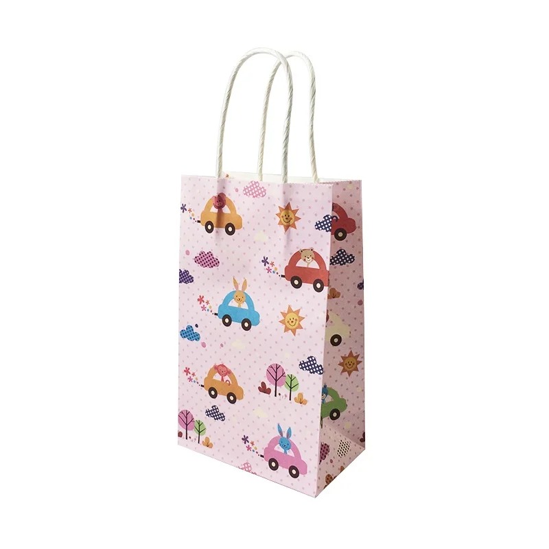 10pcs de dibujos animados impreso bolsa de papel de kraft del regalo de Boda bolsas de comida para Llevar bolso con asas a los niños bolsas de regalo de Recuerdo paquete 2