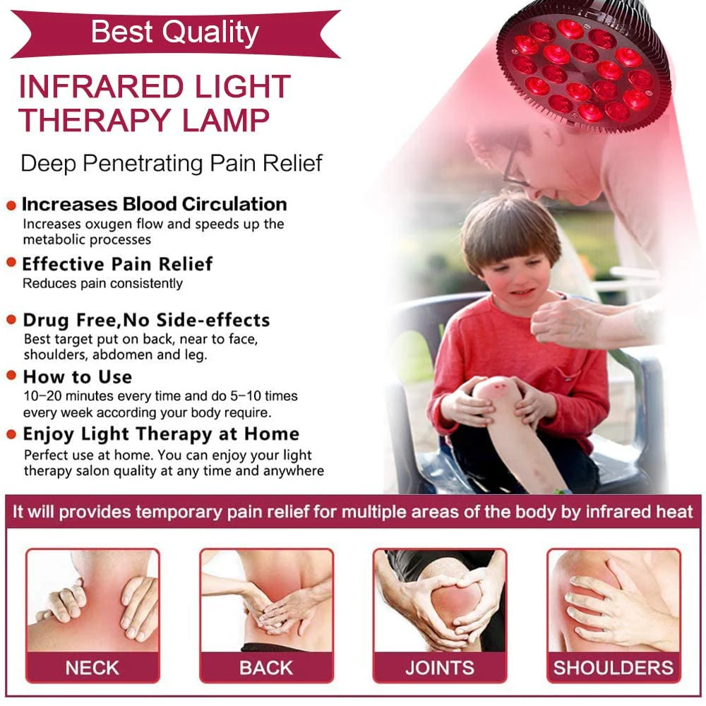 Rojo 660nm y 850nm Infrarrojo Cercano Combo Bombilla de Luz Roja para la Piel y el Alivio del Dolor de la Terapia de la Lámpara 18W 54W 18 LED Dispositivo de Terapia de D30 2