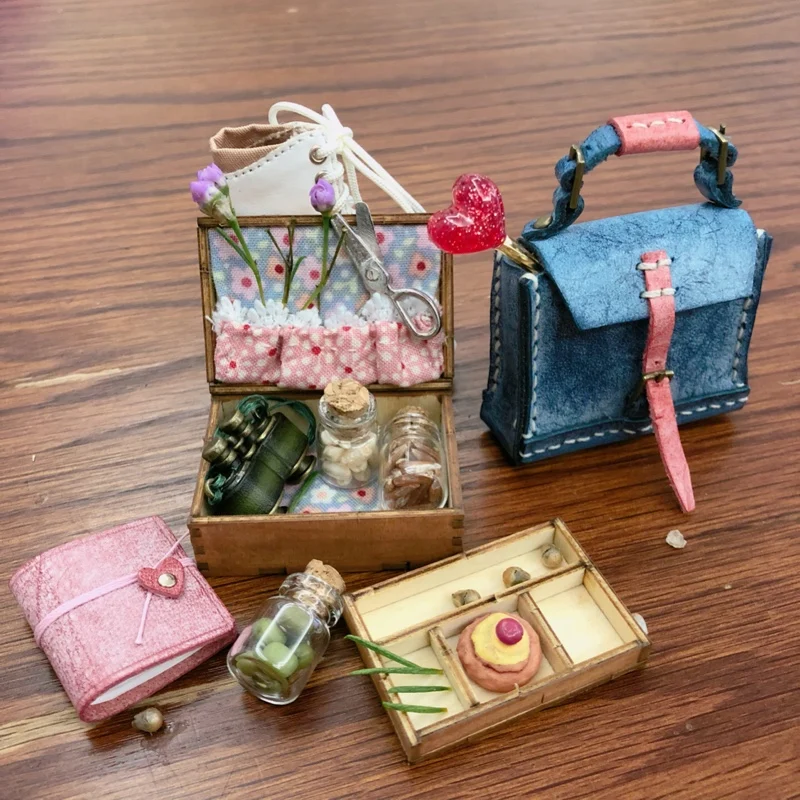 G05-X5151 los niños del regalo del bebé de Juguete 1:6 casa de Muñecas mini Muebles en Miniatura rement bjd de BRICOLAJE de madera vieja maleta de Material 1pcs 2