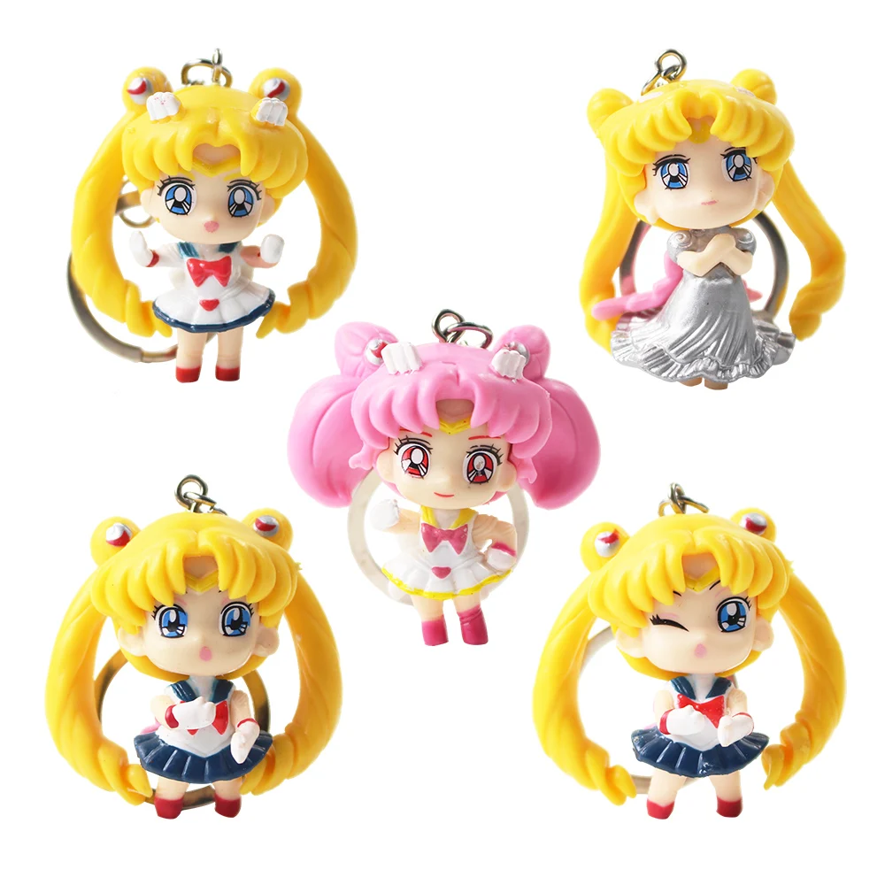 5pcs/lot Sailor Moon Figuras de Sailor Chibi Moon Llaveros Petit Chara Bastante Guardián de la Princesa Serenity Llaveros Modelo de Juguetes 2